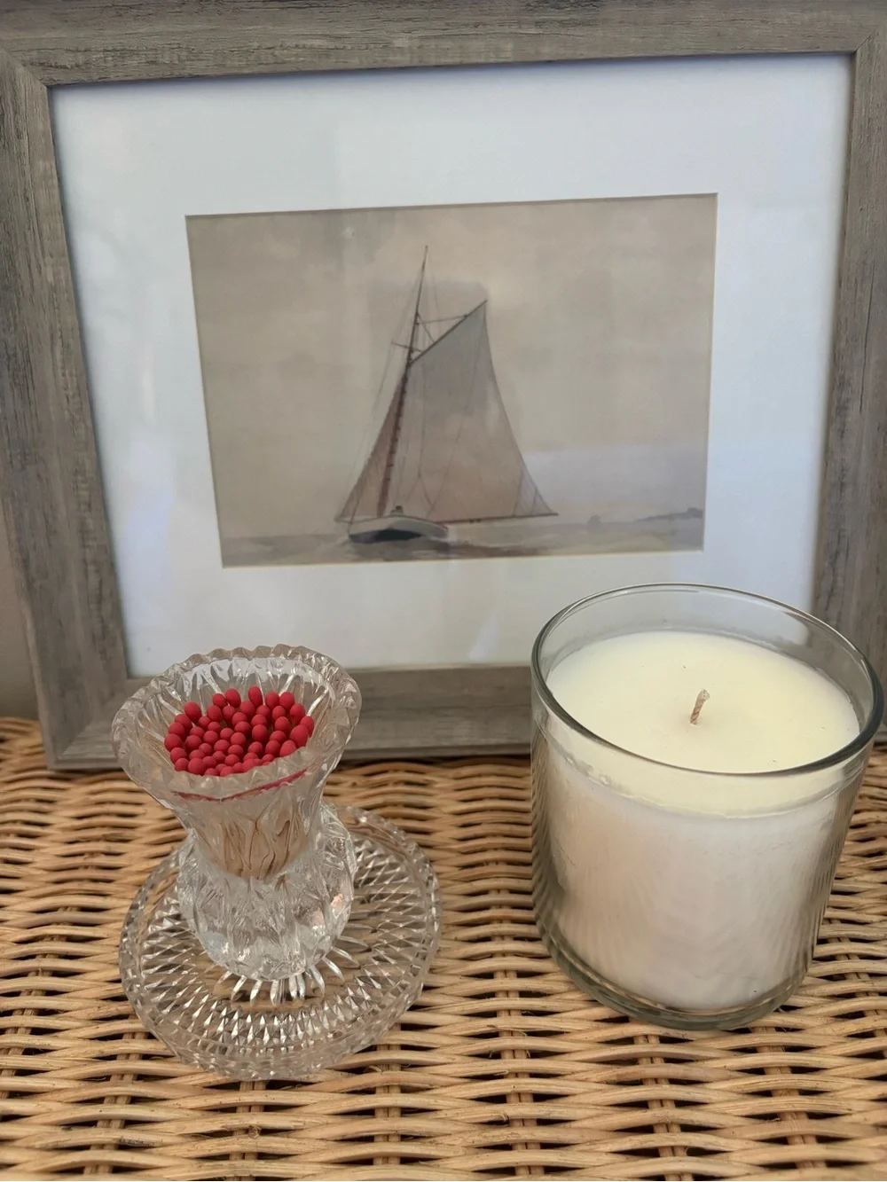 Clear Crystal Matchstick Holder with Crystal dish/match tray